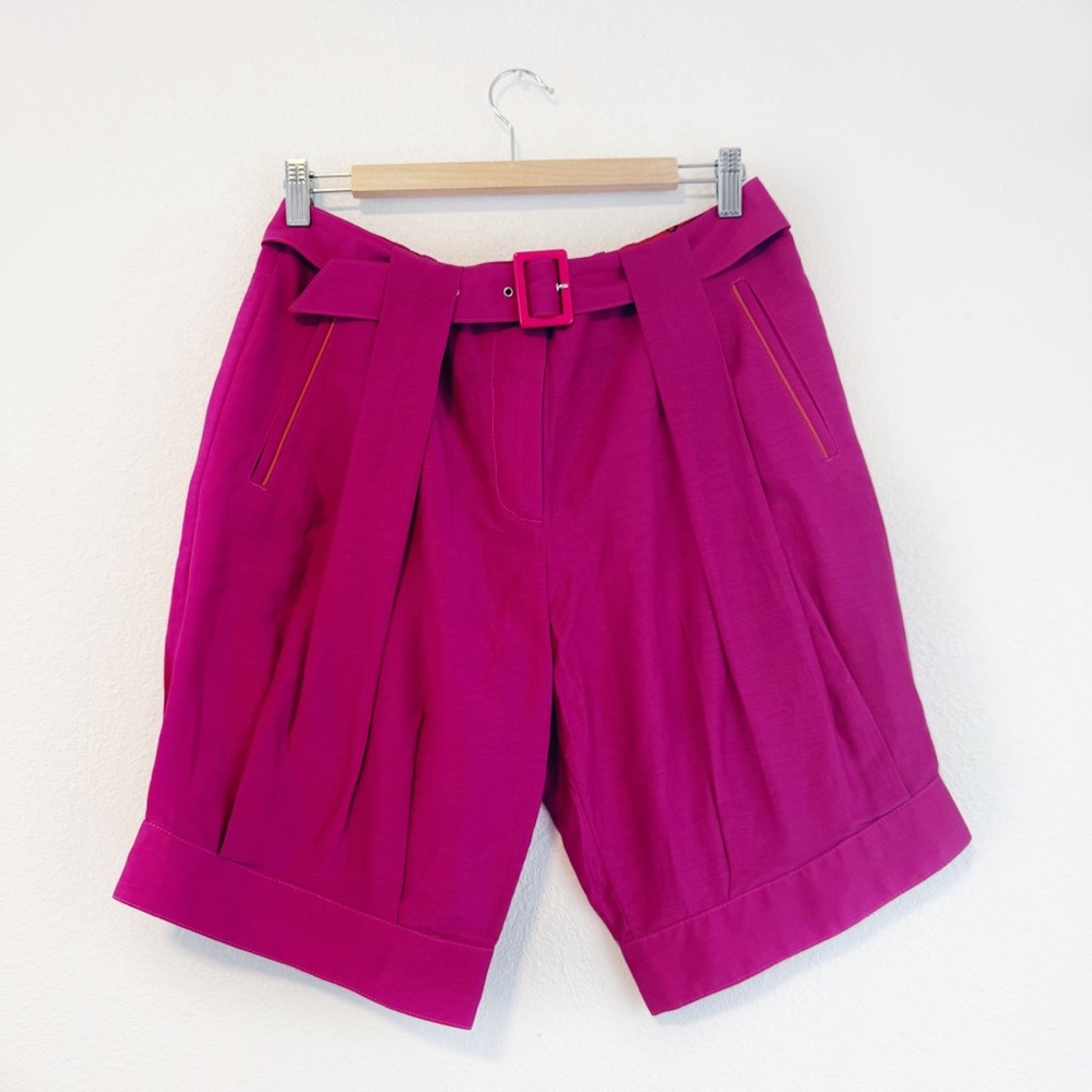 Emporio Armani Cotton & Silk Blend Pleat Front Bermuda Shorts in Pink L / XL